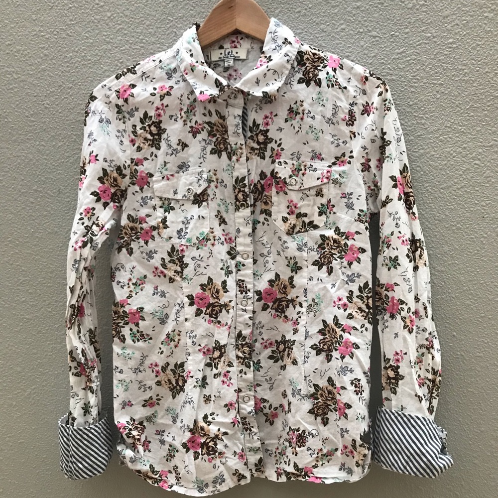 LEI western snap front floral blouse shirt XL 16
